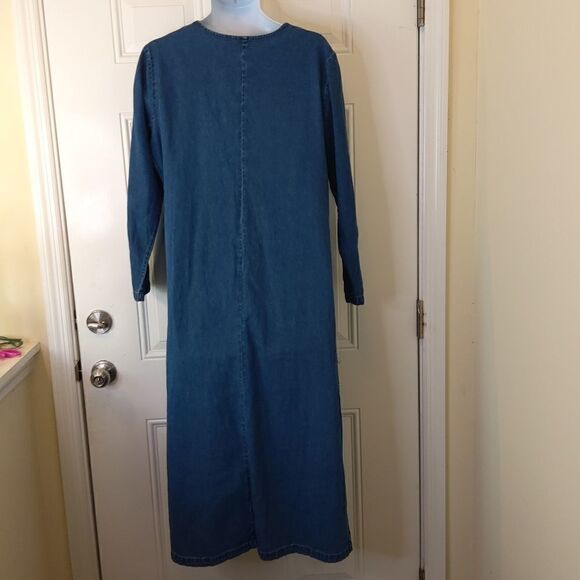 MSAS blue denim long sleeve button front embroidery and laser cutouts duster - Picture 12 of 16